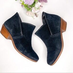 Jack Rogers Black Suede Ankle Boots 7M Wooden Heel Western Style Booties Shoes